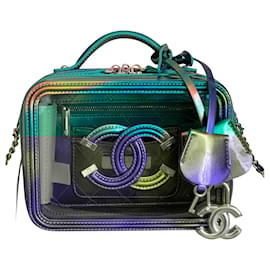 Chanel-Small Green PVC Vanity Case with Rainbow Patent Leather-Green